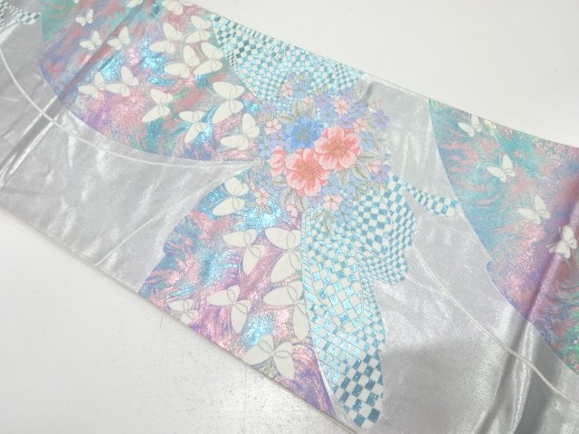 JAPANESE FUKURO OBI / WOVEN FLOWER & BUTTERFLY